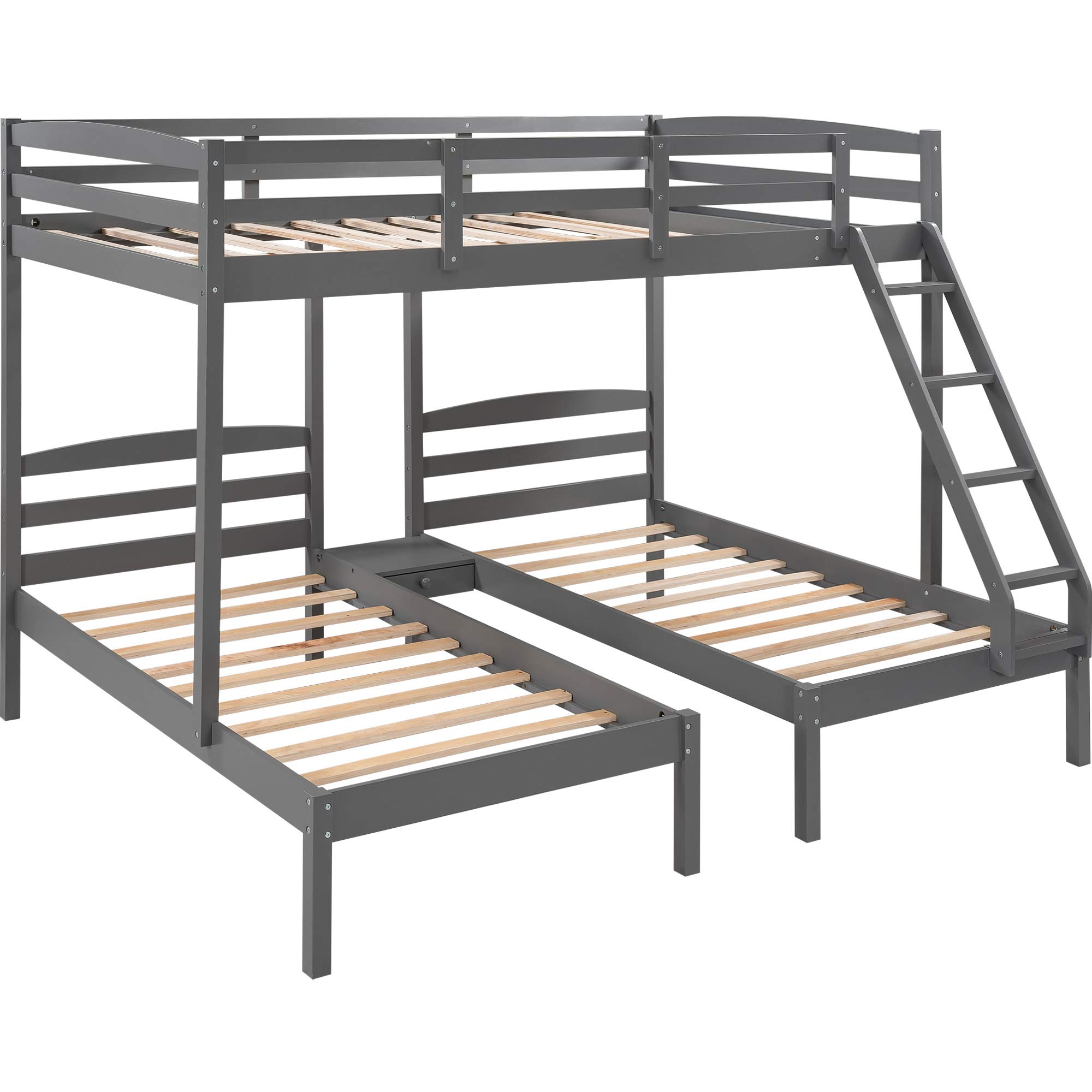 Space-Saving Full Over Twin & Twin Triple Bunk Bed Frame with Drawers & Guardrails - Sturdy Wood Construction for Kids, Teens & Adults - Perfect for Small Bedrooms, Dorms & Vacation Homes
