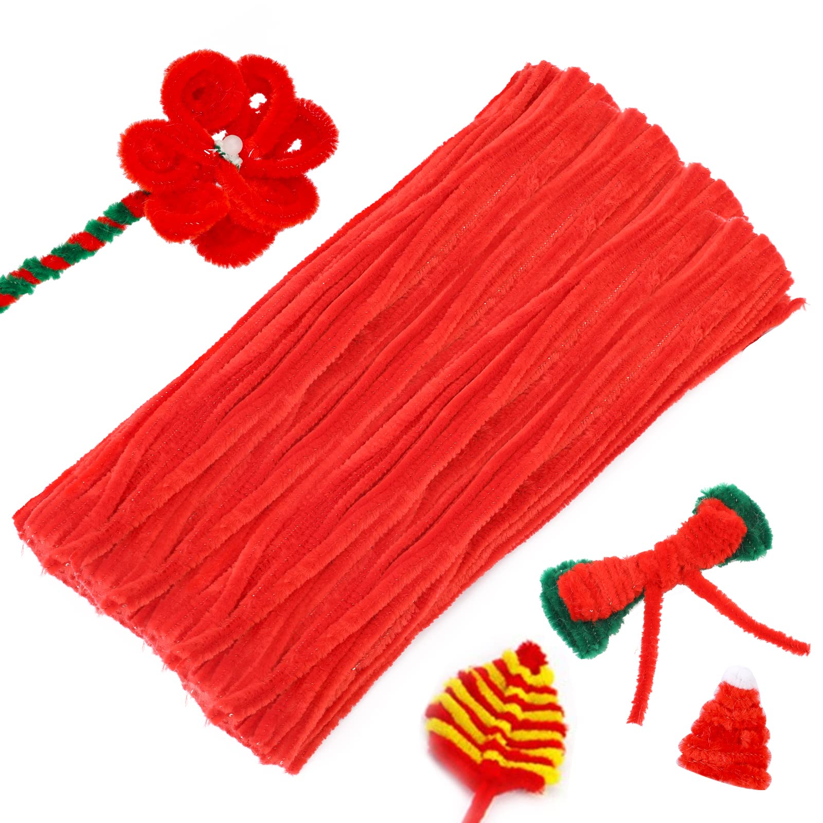 100 Pieces Red Pipe Cleaners for Christmas Crafts - Bulk Chenille Stems for DIY Holiday Decorations, Art Projects, and Creative Ornaments - Perfect for Tree Decor, Wreaths, and Gift Wrapping
