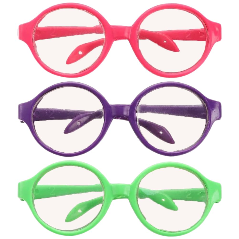 **3 Pairs Miniature Plastic Doll Glasses for 18-Inch Dolls - Round Eyeglass Frames for American Girl Dolls & DIY Toy Accessories - Perfect for Dress-Up, Role Play, and Collectible Displays**