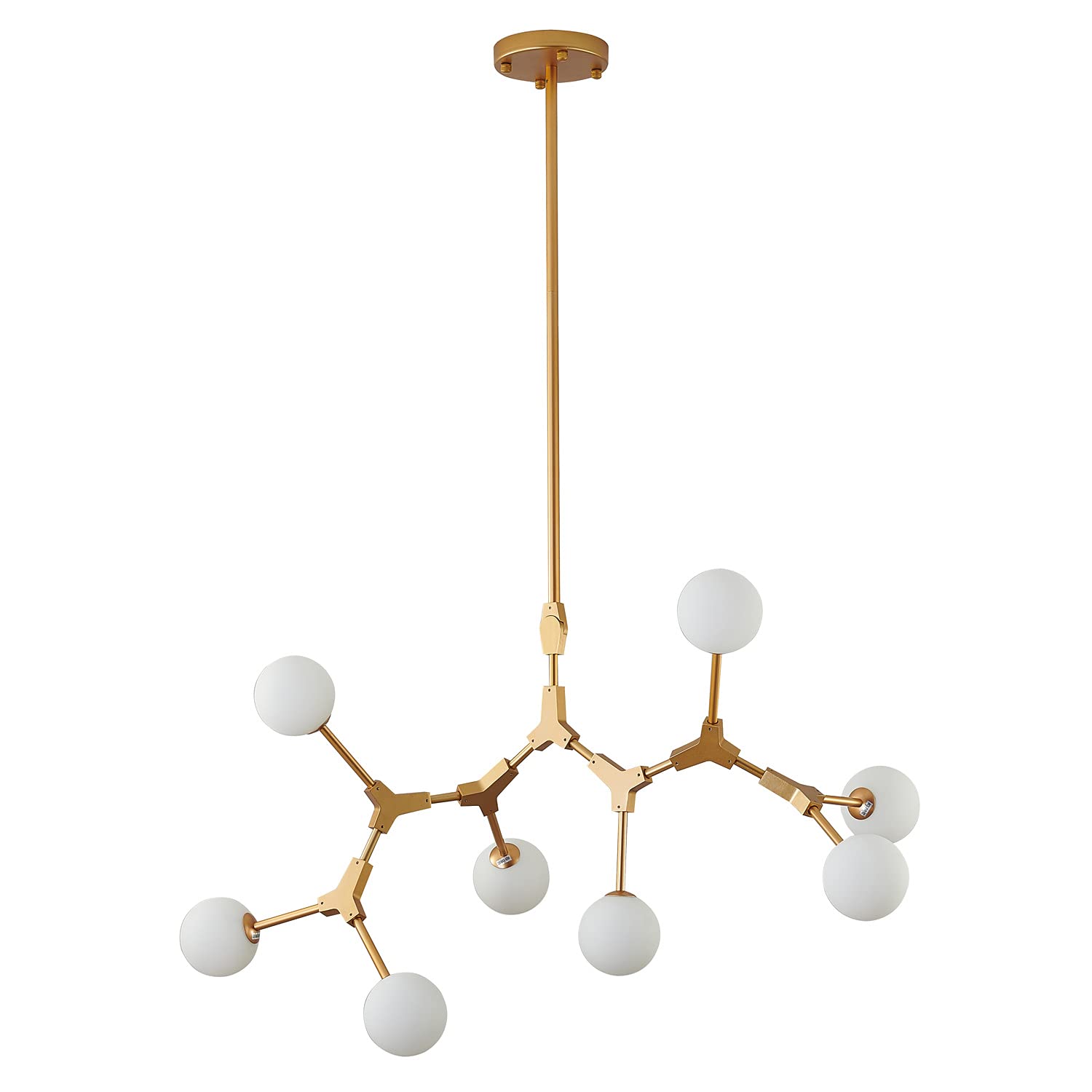 Bethel Gold Metal Frame Ceiling Light Fixture with Milk White Glass Shades - Elegant Dining Room, Bedroom, or Living Room Lighting Solution