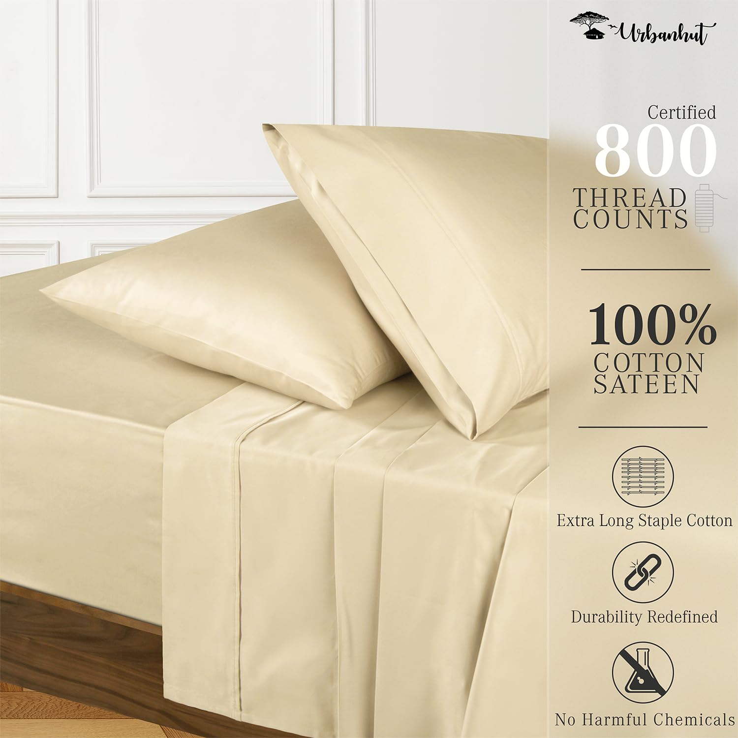 Premium 800 Thread Count Egyptian Cotton Sheets Set Full Size - Ultra Soft & Breathable Long Staple Cotton - 4 Piece Luxury Sateen Bedding Set Fits 16