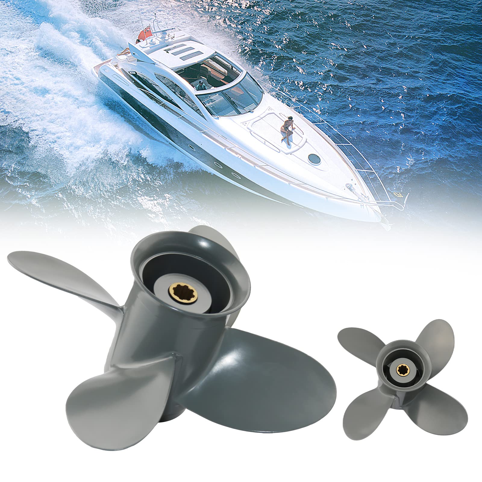 Jetman 4-Blade Aluminum Outboard Propeller for Honda 8HP/9.9HP/15HP/20HP Engines - 8 Spline Tooth RH Boat Accessories - Perfect for Fishing, Boating & Marine Activities