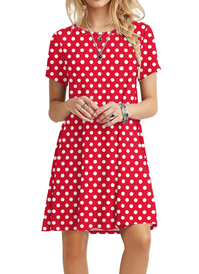 POPYOUNG 2025 Women's Summer Casual T-Shirt Dress - Crew Neck Short Sleeve Flowy Beach Cover Up Sundress for Vacation, Pool Party & Outdoor Activities