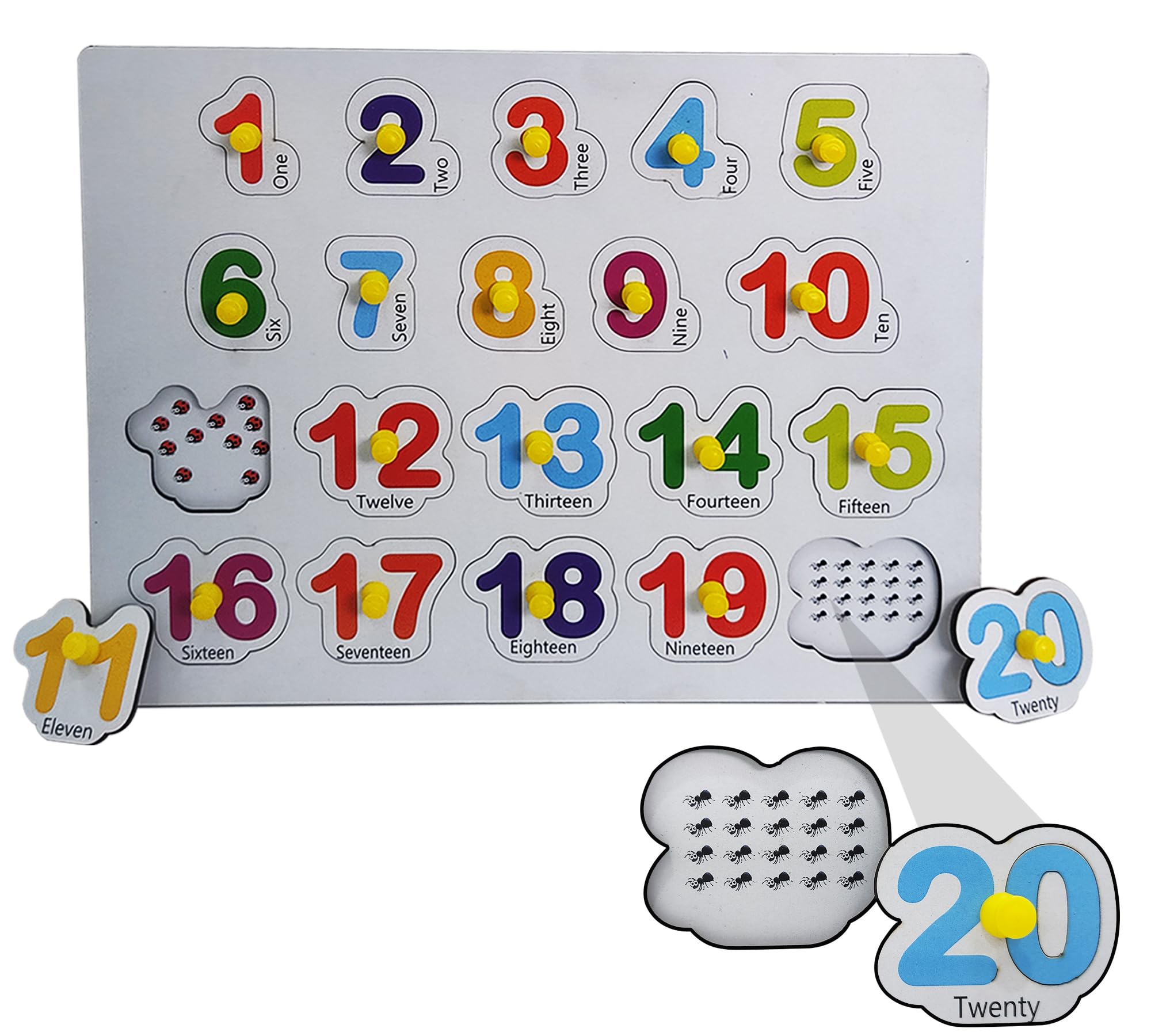Tod2Teen 1 to 20 Wooden Number Puzzle for Toddlers & Preschoolers - Montessori Math Learning Toy with Knobs for Fine Motor Skills Development - Counting Educational Game for Kids Ages 2-5 Years (Multicolor) - Perfect for Homeschooling, Classroom & Early Childhood Education