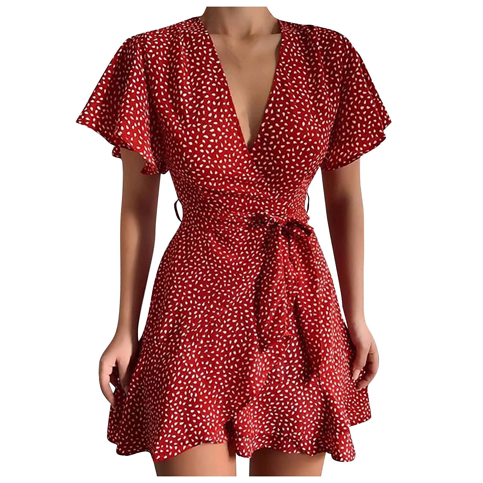 Women's Floral Print Lace Short Sleeve Summer Dress - Casual Boho Chic Style for Beach, Vacation & Outdoor Parties
