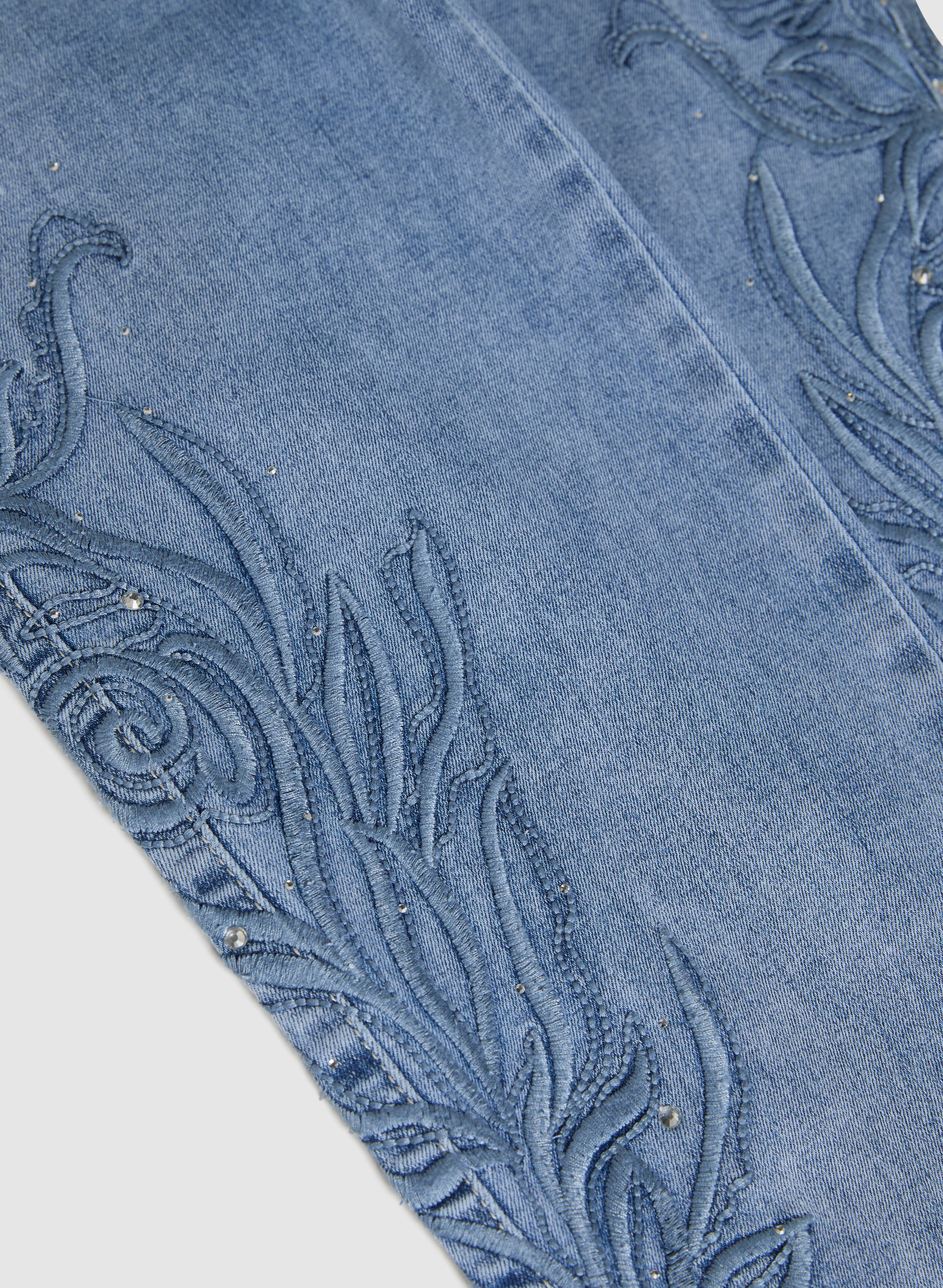Embroidered Straight Leg Jeans for Women - High Waist Denim Pants with Floral Design | Perfect for Casual Wear, Office & Date Nights