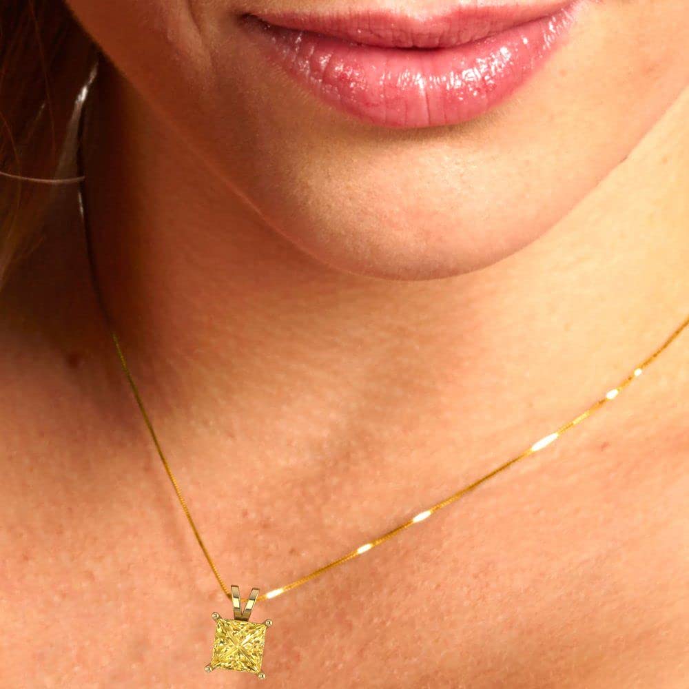 2.50ct Princess Cut Yellow Simulated Diamond Pendant Necklace - 18K Gold for Elegant Occasions
