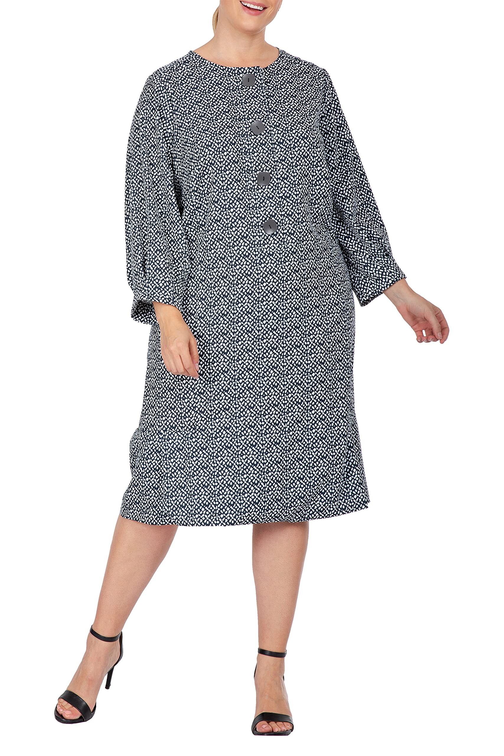 Plus Size Women's 3/4 Sleeve Flounce Pleated Hem Mini Dress - Casual Pullover Tunic for Work, Date Night & Special Occasions