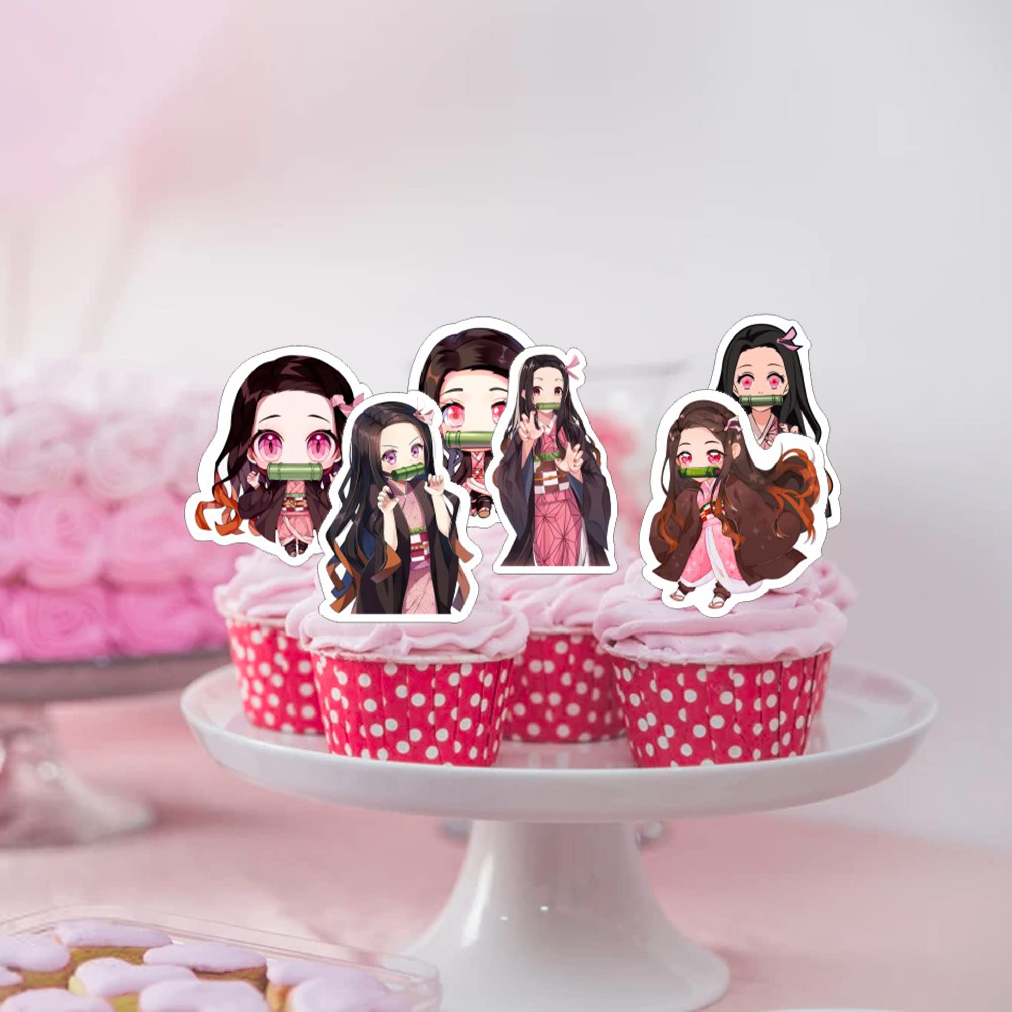 THREEMAO Anime Nezuko Theme Birthday Party Decorations Set - Rose Gold Foil Balloons, Cake Topper, 12 Cupcake Toppers, 18 Balloons, Happy Birthday Banner - Perfect for Anime Themed Parties, Baby Showers & Special Celebrations