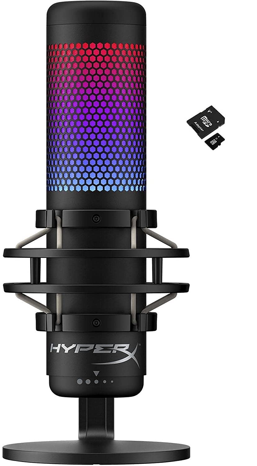 HyperX QuadCast S RGB USB Condenser Microphone for PC, PS4, PS5 & Mac - Professional Streaming Mic with Anti-Vibration Shock Mount, 4 Polar Patterns & Pop Filter - Perfect for Gaming, Podcasts & Content Creation - Includes Bonus Kwalicable Micro SD Card