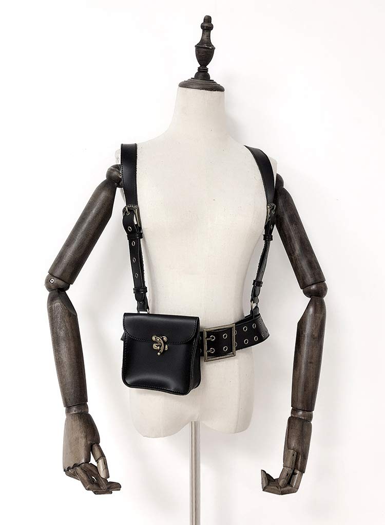 Vintage Women's Small Leather Crossbody Bag - Adjustable Strap Steampunk Shoulder & Waist Pouch Mini Bag for Everyday Use, Travel & Casual Outings