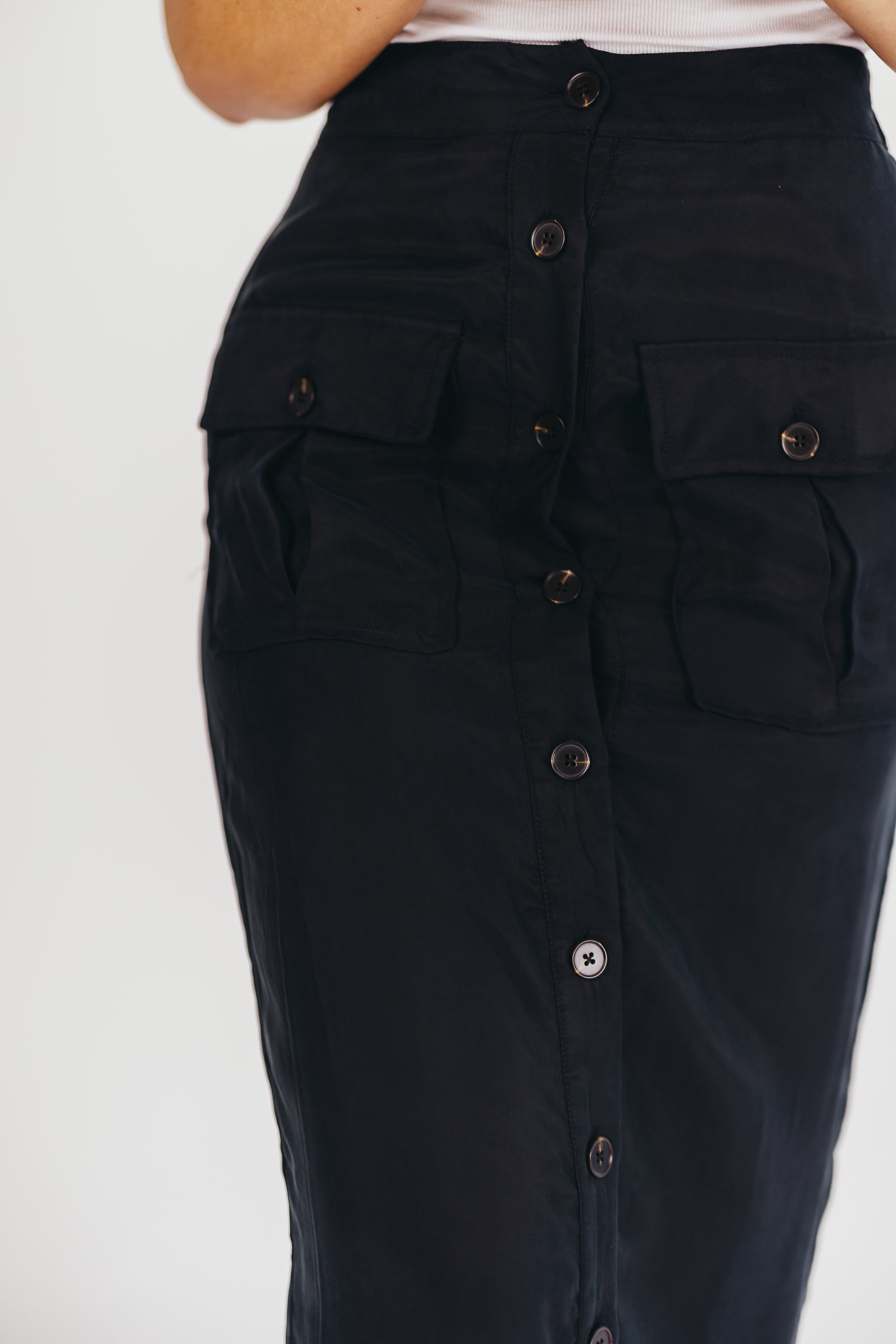Better Days Black Button Down Midi Cargo Skirt for Women | Casual Streetwear & Outdoor Adventure Skirt | Perfect for Hiking, Travel & Everyday Wear