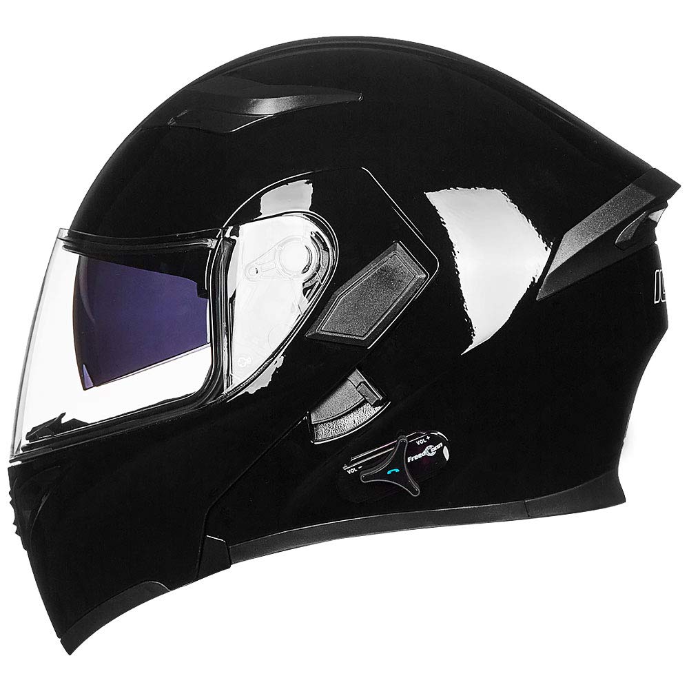 ILM DOT Approved Bluetooth Motorcycle Helmet - Modular Flip Up Full Face with Dual Visor, 6 Rider Group Intercom, MP3 & FM Radio - 902BT PRO (Gloss Black, X-Large) - Perfect for Long Rides, Group Tours & Urban Commuting