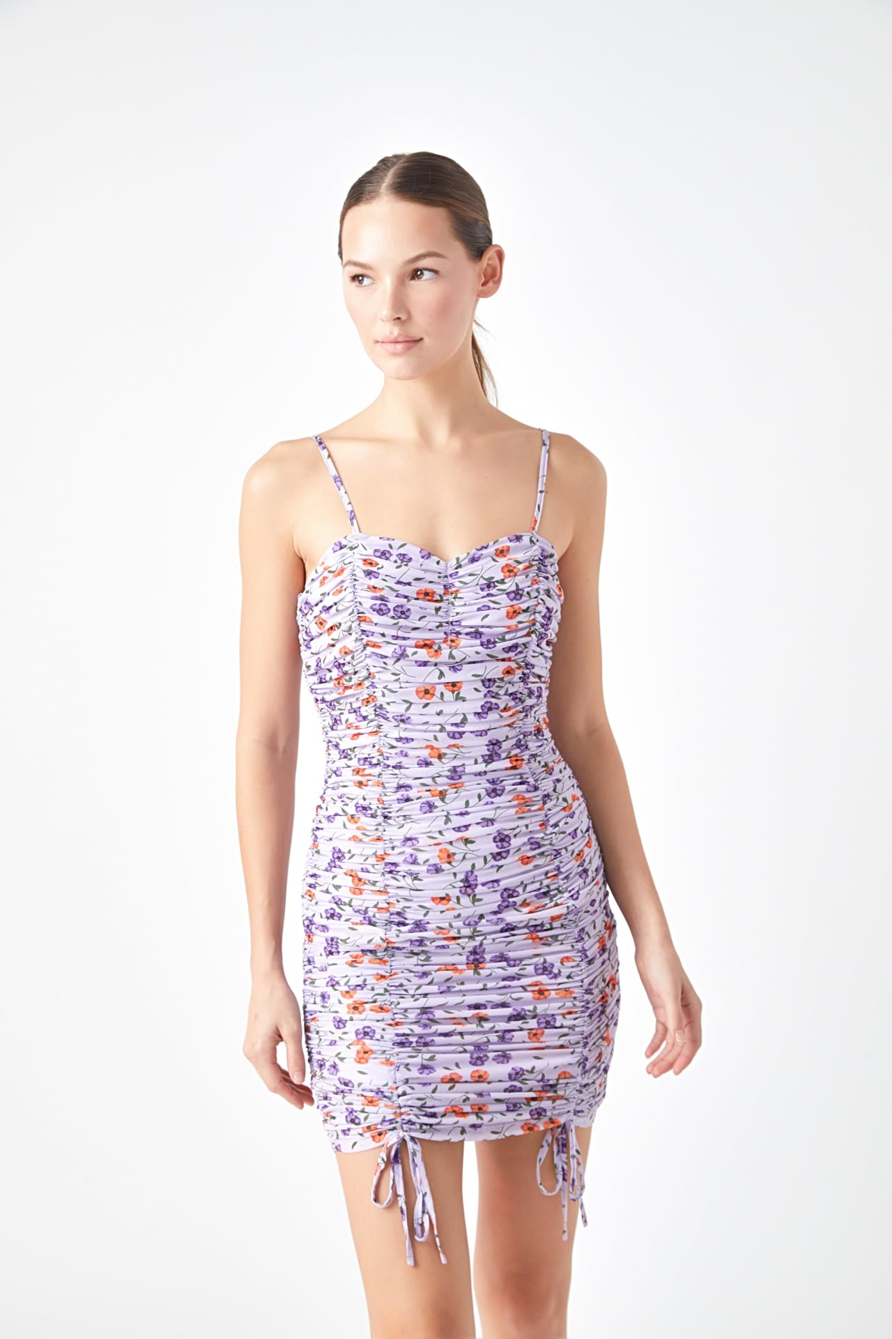 Endless Rose Floral Mesh Mini Dress with Ruched Detail - Sexy Bodycon Party Dress for Women, Perfect for Night Out, Club, Date Night and Special Occasions