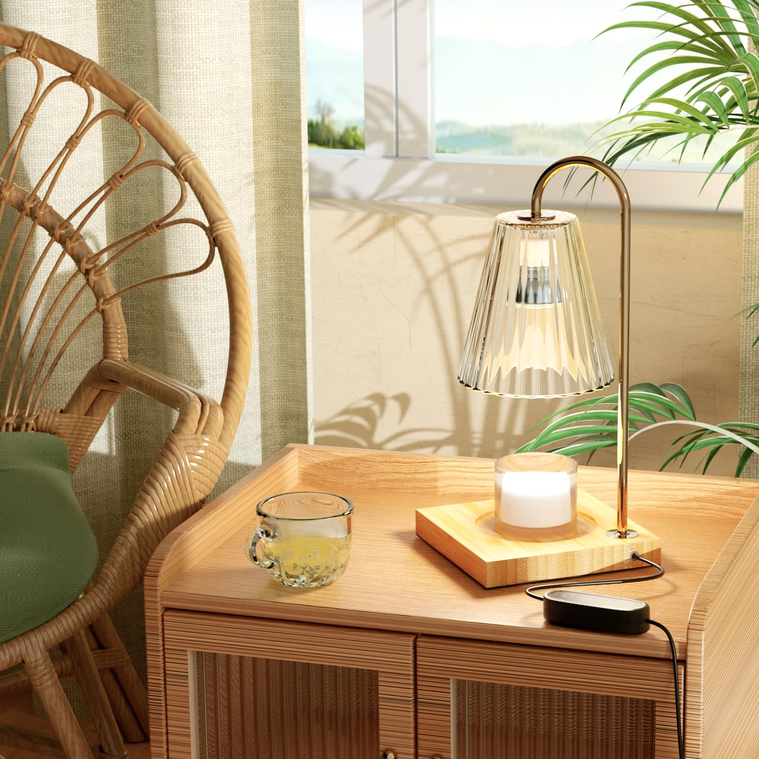 Dimmable Candle Warmer Lamp with Timer - 2 Bulbs & Bamboo Base for Jar Candles - Home Decor Gift for Women, Mothers Day, Birthday - Perfect for Living Room, Bedroom, Spa Relaxation