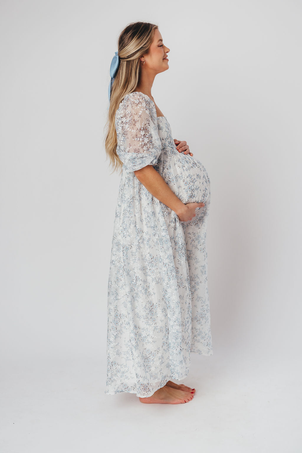 Blue and White Smocked Maxi Dress for Women - Bump Friendly Maternity & Inclusive Sizing (S-3XL) | Perfect for Beach Vacations, Summer Weddings & Casual Outings