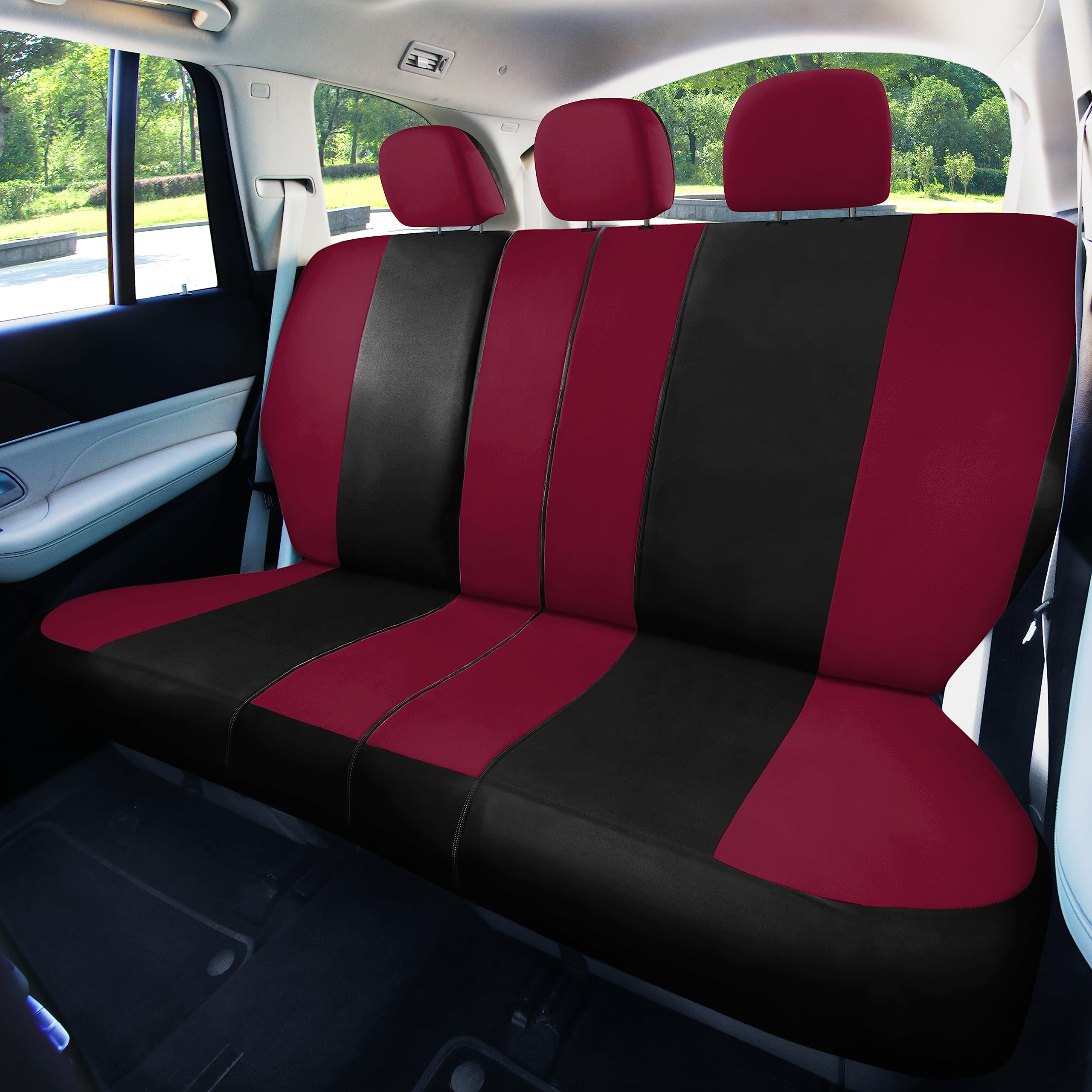 FH Group Universal Fit Car Seat Covers Full Set - Airbag Compatible Cloth Seat Protectors for SUV, Sedan, Van (Burgundy) | Front Low Back & Split Bench Rear Seats | Perfect for Daily Commute, Road Trips & Family Protection