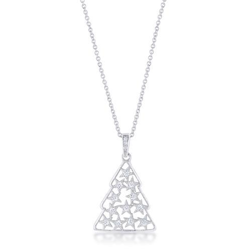 2 Carat CZ Rhodium Plated Christmas Tree Pendant Necklace - Sparkling Holiday Jewelry Gift for Women, Perfect for Christmas Parties & Festive Celebrations