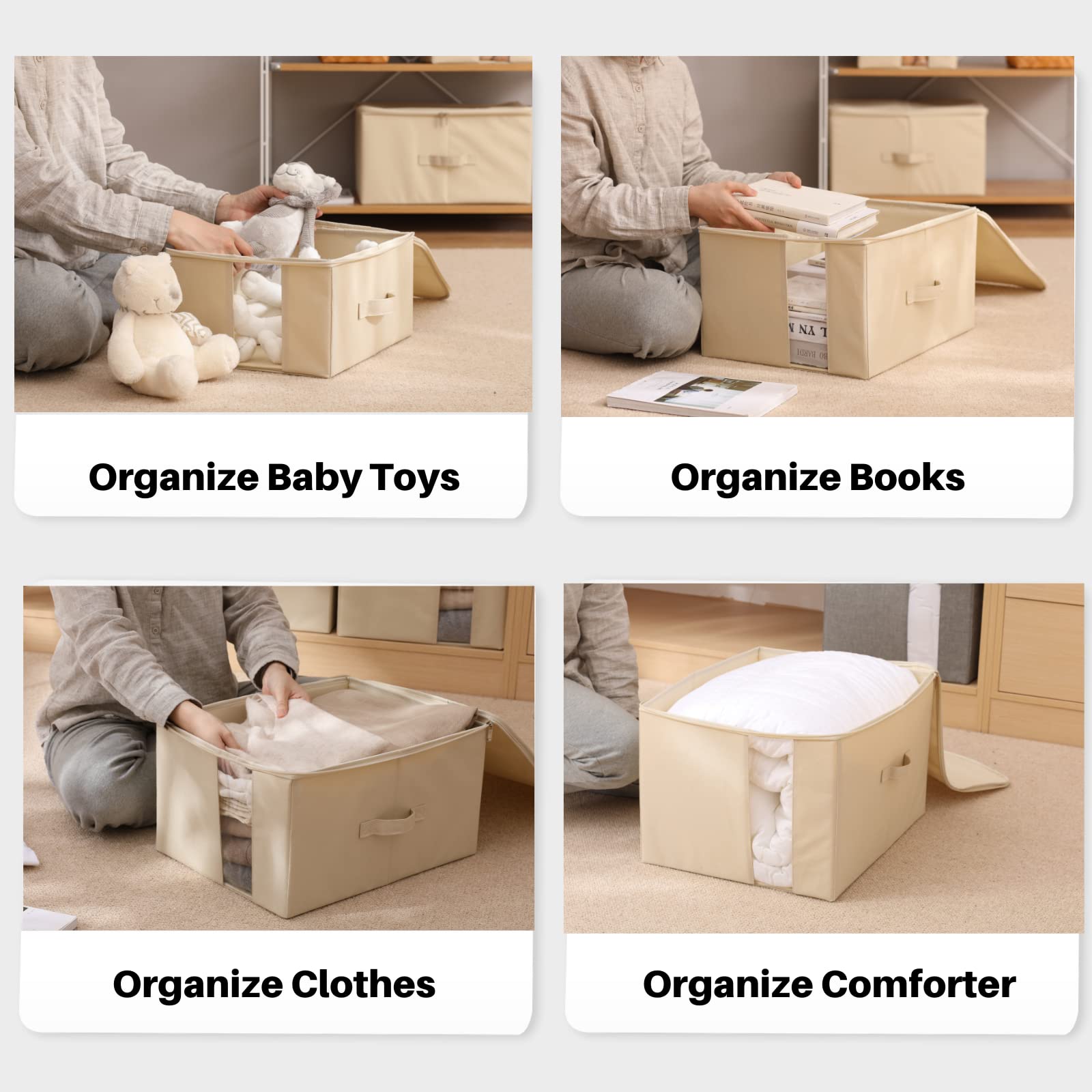 Under Bed Storage Bags with Clear Window - 600D Heavy-Duty Fabric Organizer for Clothes, Blankets & Comforters (XL 19.7x15.7x12.6in, Beige) - Perfect for Seasonal Clothing Storage & Bedroom Organization