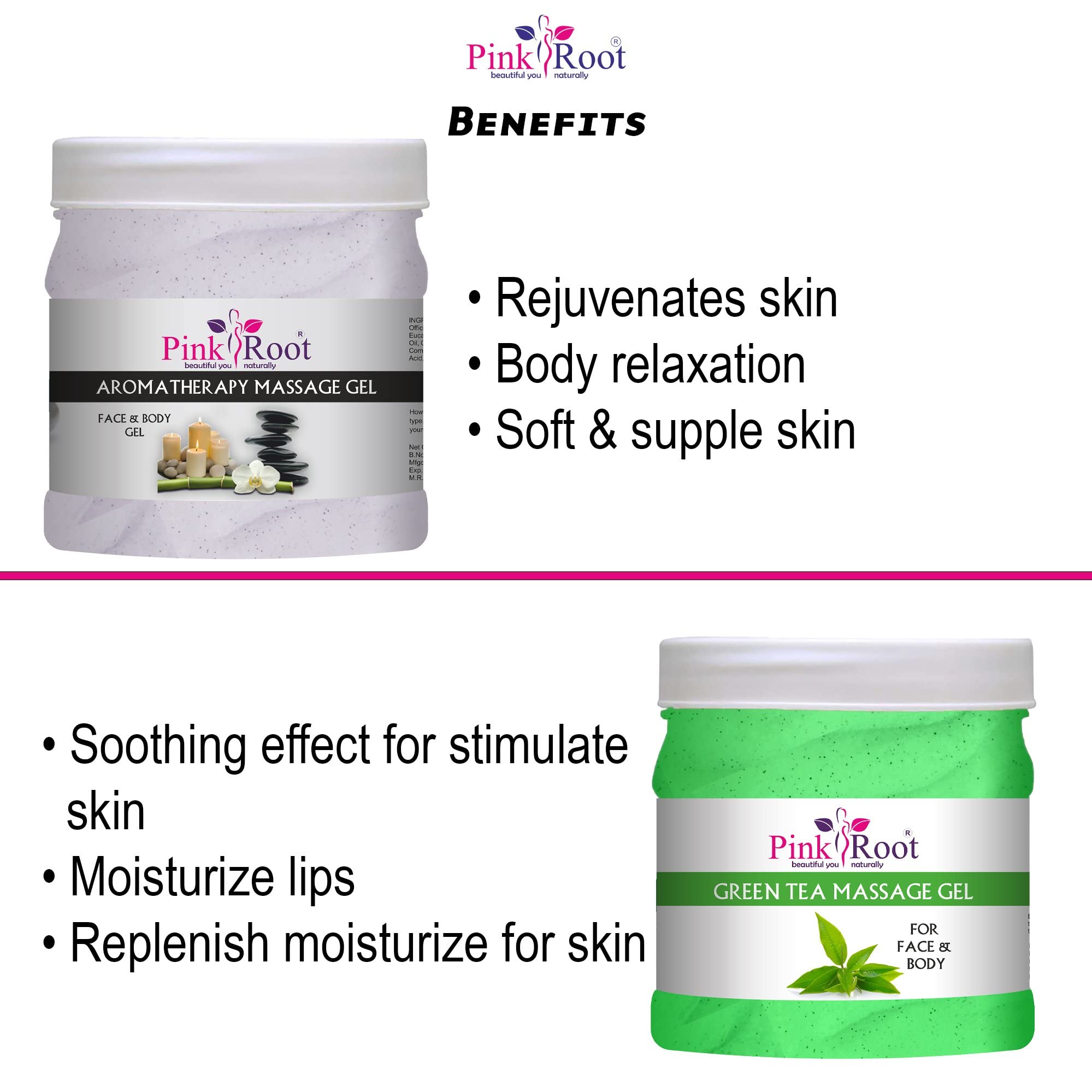 **Pink Root Green Tea Massage Gel 500ml - Aromatherapy Relaxation Gel for Stress Relief & Muscle Recovery - Perfect for Spa, Home Use & Self-Care**