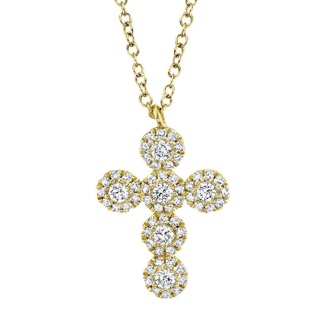 14K Gold 0.25 CTW Diamond Cluster Cross Pendant Necklace for Women - Elegant Religious Jewelry Gift for Baptism, Confirmation & Everyday Wear