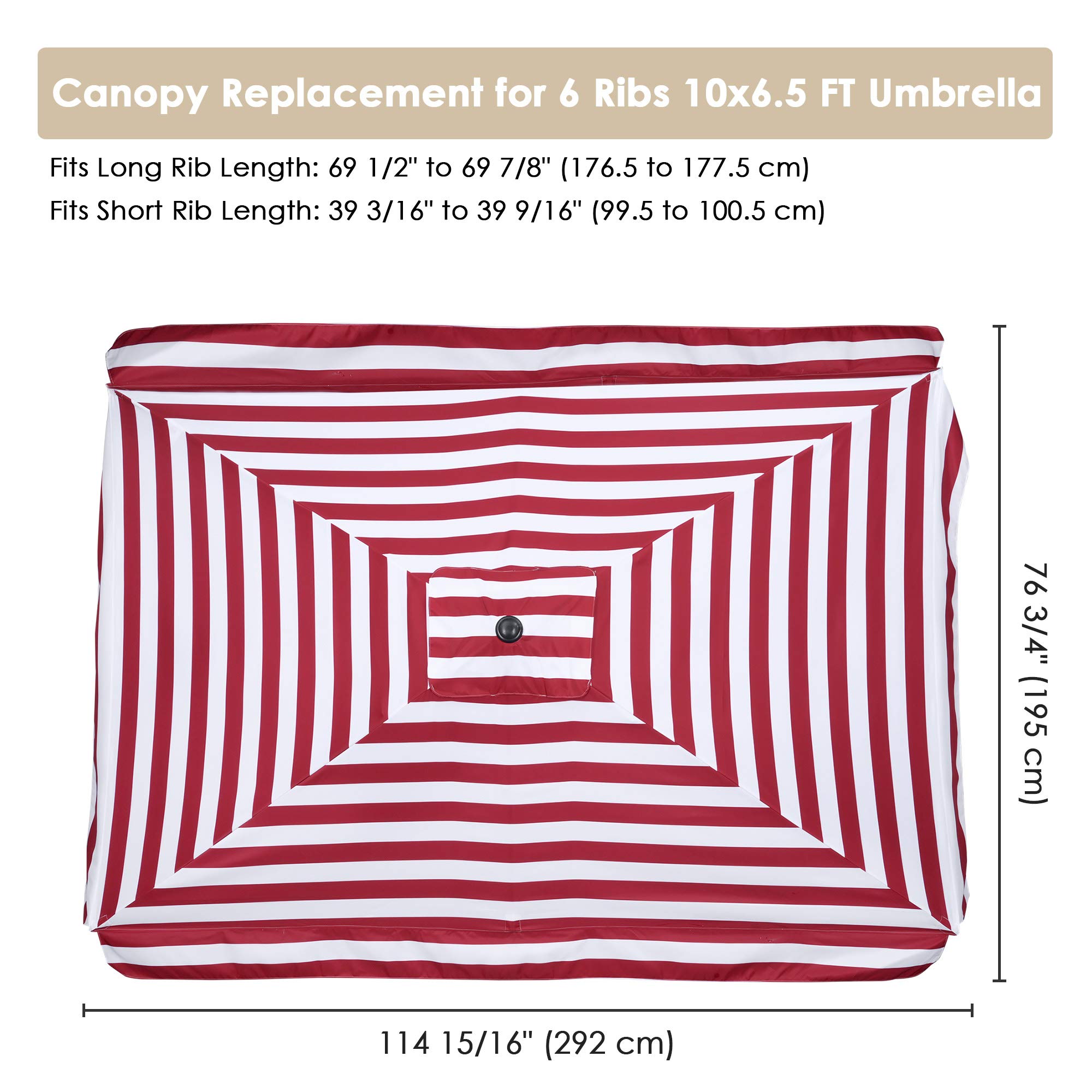 Yescom 10x6.5 Ft Replacement Canopy for Patio Umbrella - Durable Sun Shade Cover for Outdoor Market Tables, Perfect for Backyard, Poolside, and Beach Use