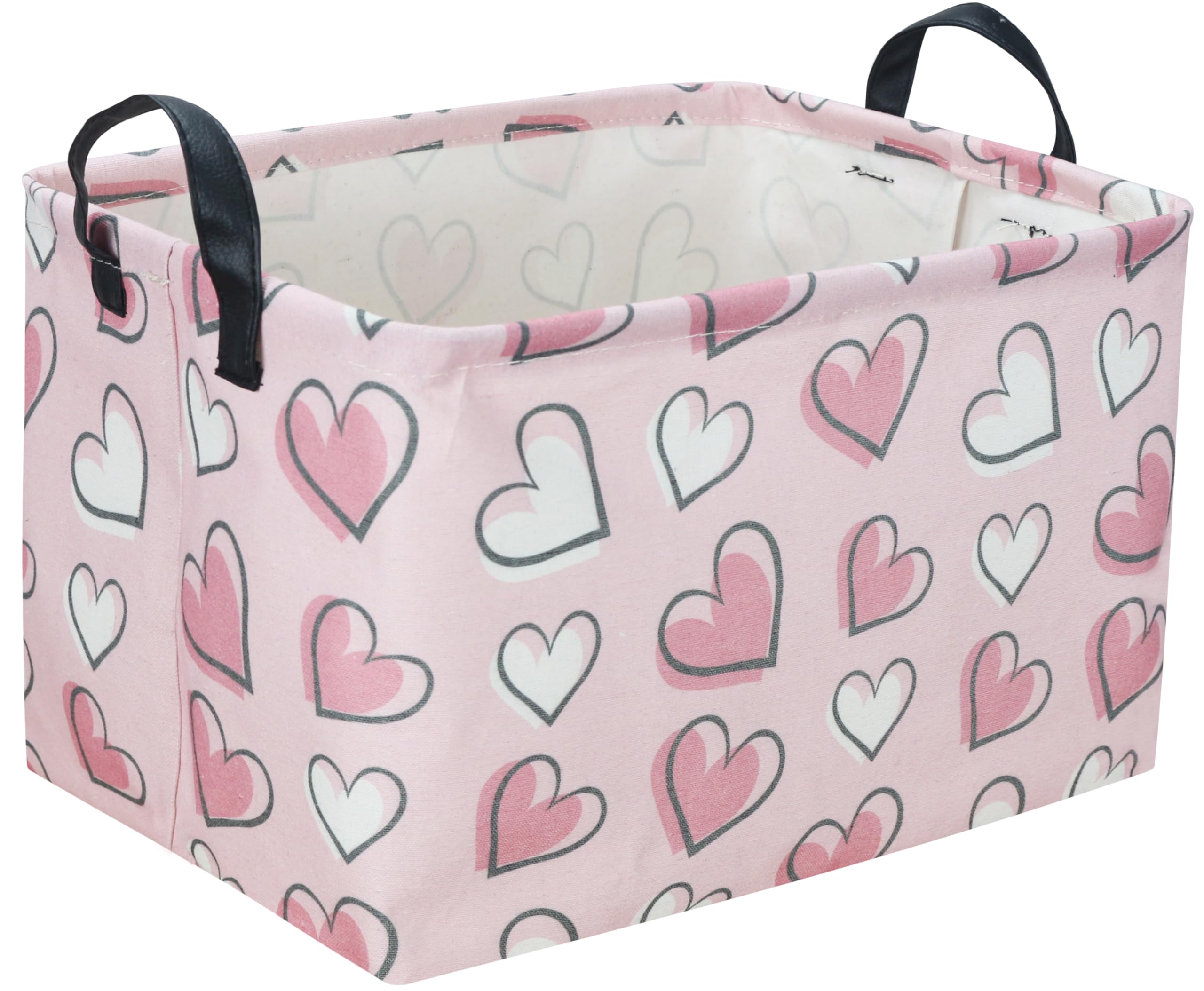 Pink Heart Kids Storage Basket with Handles - Rectangular Organizer Bin for Toys, Books & Room Decor | Valentine's Day Gift Basket for Girls | Nursery, Playroom & Bedroom Organization