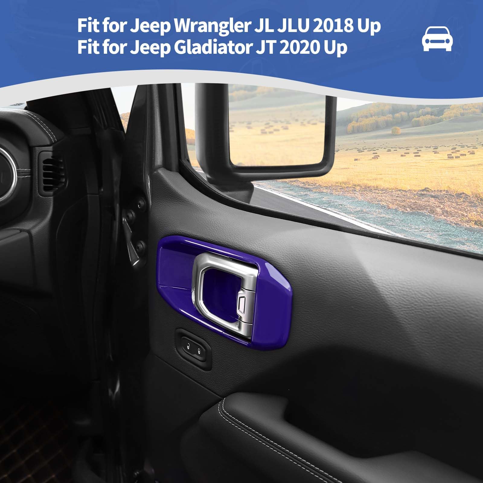 RT-TCZ Jeep JL Inner Door Handle Bowl Cover Trim - Compatible with Jeep Wrangler JL/JLU & Gladiator JT (2018-2024) - Purple Interior Accessories (4-Piece Set) - Upgrade Your Vehicle's Interior Style & Protection