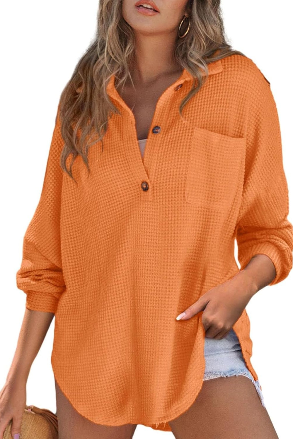 Half Button Long Sleeve Sweatshirt for Women - Comfortable Pullover Top with Button Detail - Casual Fall Winter Fashion for Outfits, Layering & Daily Wear