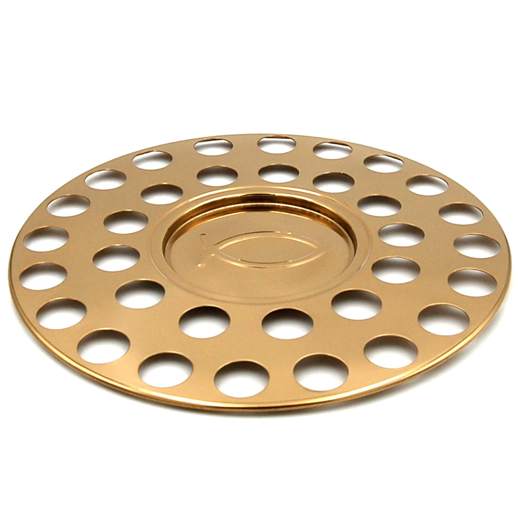 Stainless Steel Communion Tray with Bread Plate - Stackable Brass Tone Serving Tray for 33 Cups | Church Communion Supplies for Worship Services & Religious Ceremonies