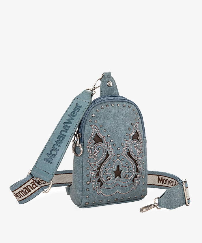 Montana West Embroidered Cutout Boot Scroll Sling Bag - Stylish Crossbody Purse for Women, Perfect for Casual Outings, Travel & Everyday Use
