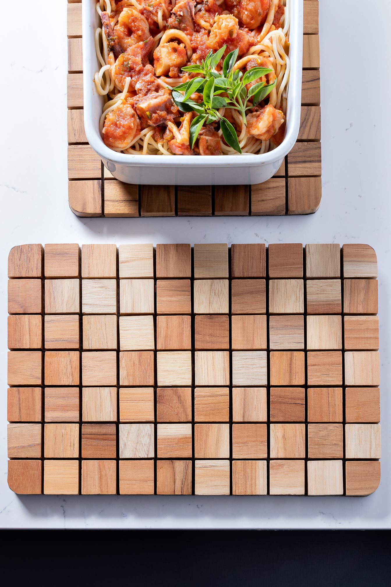 Premium Teak Wood Trays Set of 4 - Rectangular Light Brown Serving Trays for Dining, Entertaining & Home Decor