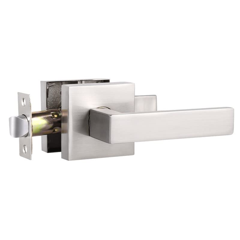 10 Pack Heavy Duty Passage Door Handle - Keyless Satin Nickel Finish, Square Reversible Door Lever for Hallway, Closet & Interior Doors | Durable Hardware for Home, Office & Commercial Use