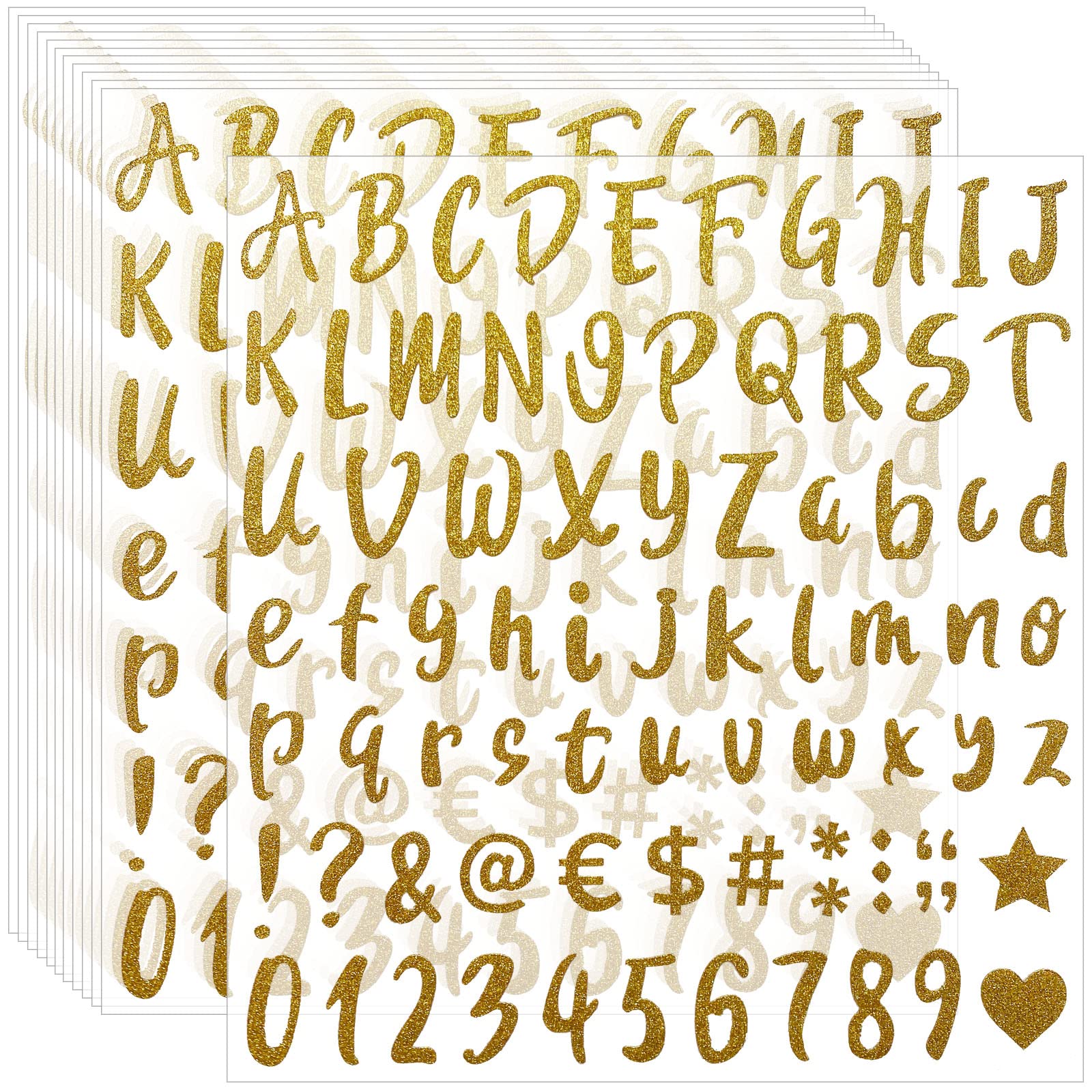 960-Piece 12-Sheet Gold Glitter Letter Stickers - Self-Adhesive Alphabet & Number Decals for Graduation Caps, Mailboxes, Signs, Windows, Cars, Doors - Perfect for Home, Office & Address Number Decor (1 Inch)