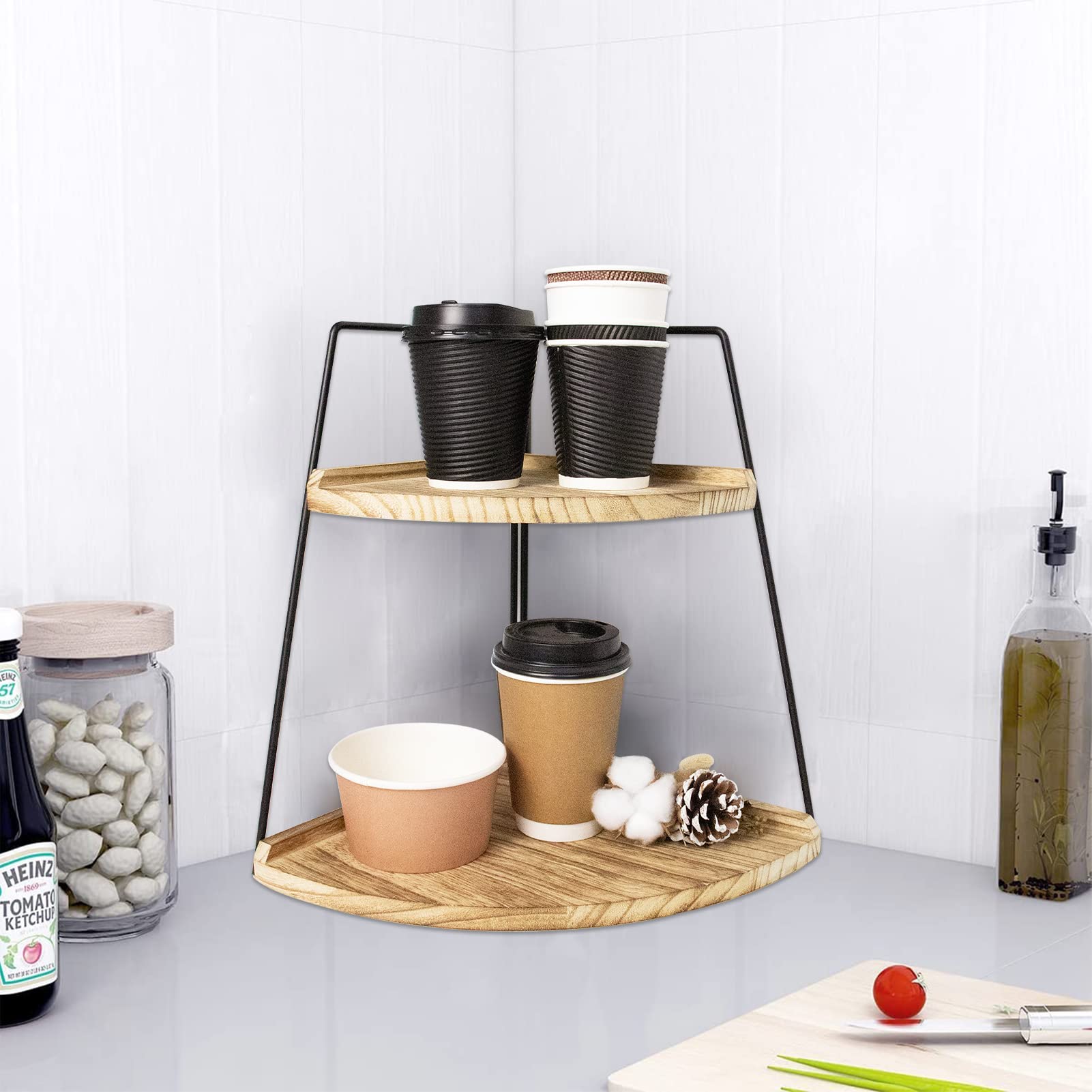 2 Tier Wooden Bathroom Counter Organizer - Standing Cosmetic & Vanity Storage Rack with Tray - Natural Log Color for Bathroom, Bedroom, Dressing Table - Perfect for Organizing Makeup, Skincare & Jewelry