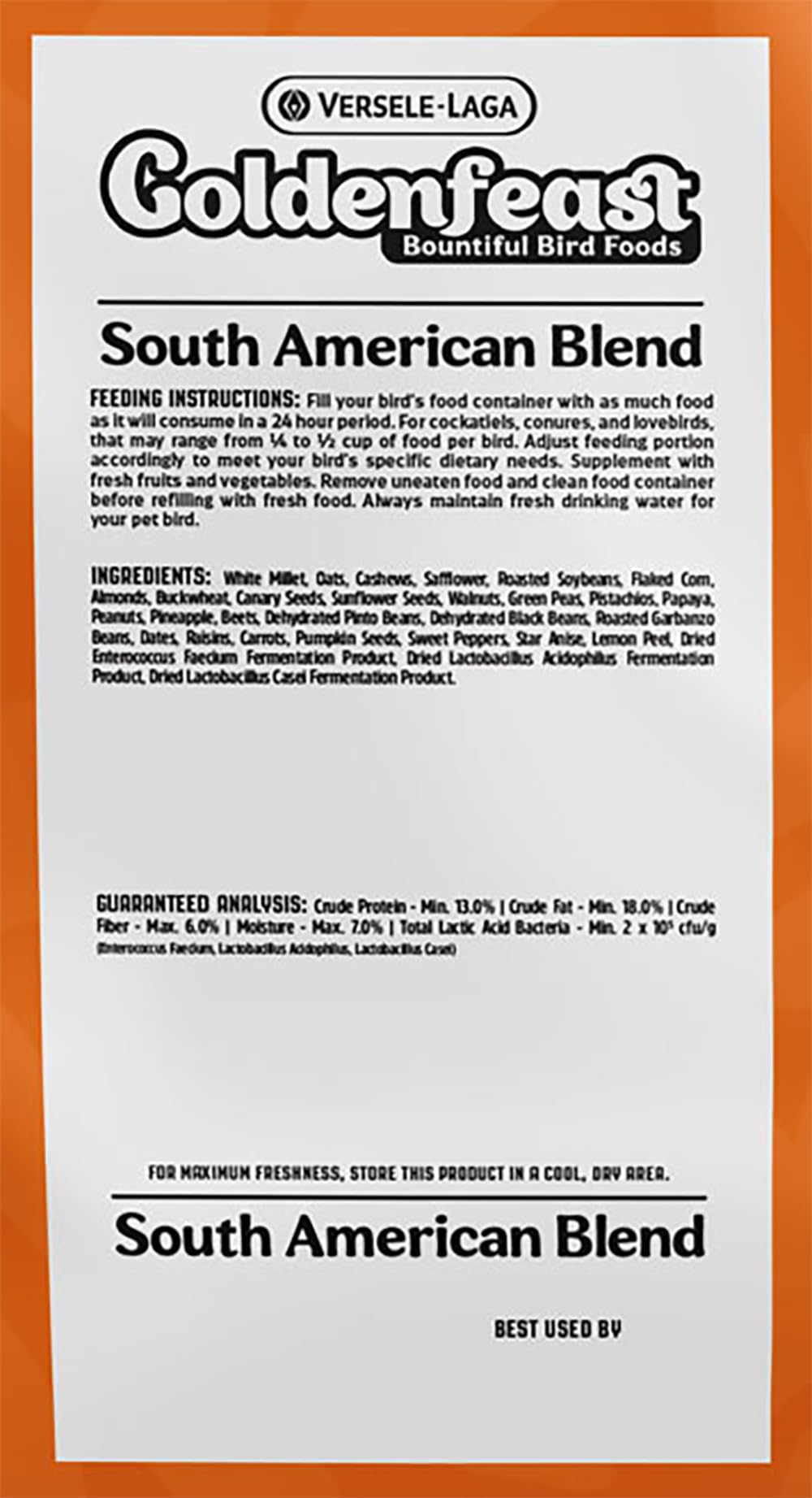 Goldenfeast VL South American Blend Natural Bird Food - 17.5 lb Bag for Parrots, Macaws & Conures | Premium Nutrition for Vibrant Feathers & Health | Ideal for Daily Feeding & Training Treats