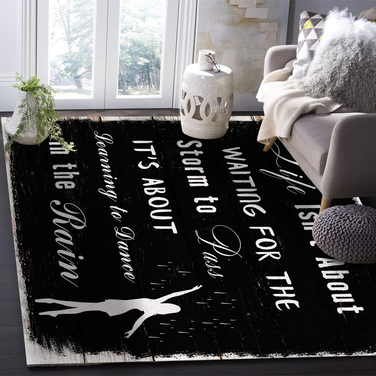 5' x 7' Large Area Rugs for Living Room & Bedroom - Positive Words Life Blackboard Design Modern Throw Carpet, Non-Slip Nursery Floor Cover for Kids, Kitchen Runner Mat - Perfect for Home Decor, Playrooms & Dance Practice Areas