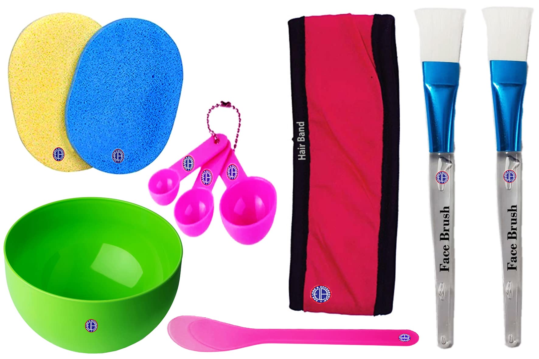 Ear Lobe & Facial Accessories Combo Pack - 6 Piece Set with S Bowl, Sponge, T Face Brush, Spatula, Spoon & Hair Band | Perfect for Skincare Routine, Makeup Application & Spa Day at Home