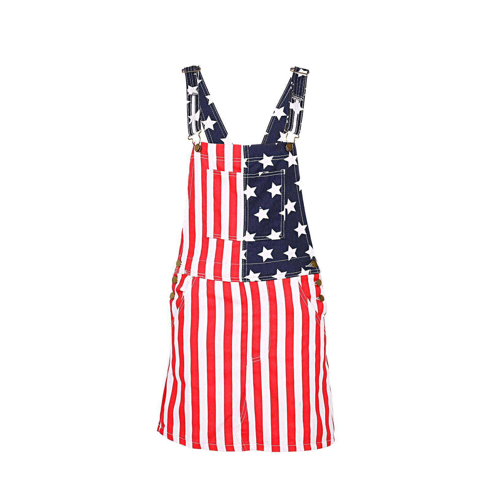Men's & Women's American Flag Denim Bib Overalls Shorts - Casual Jumpsuit with Pockets for Summer Outings, Festivals & Patriotic Events