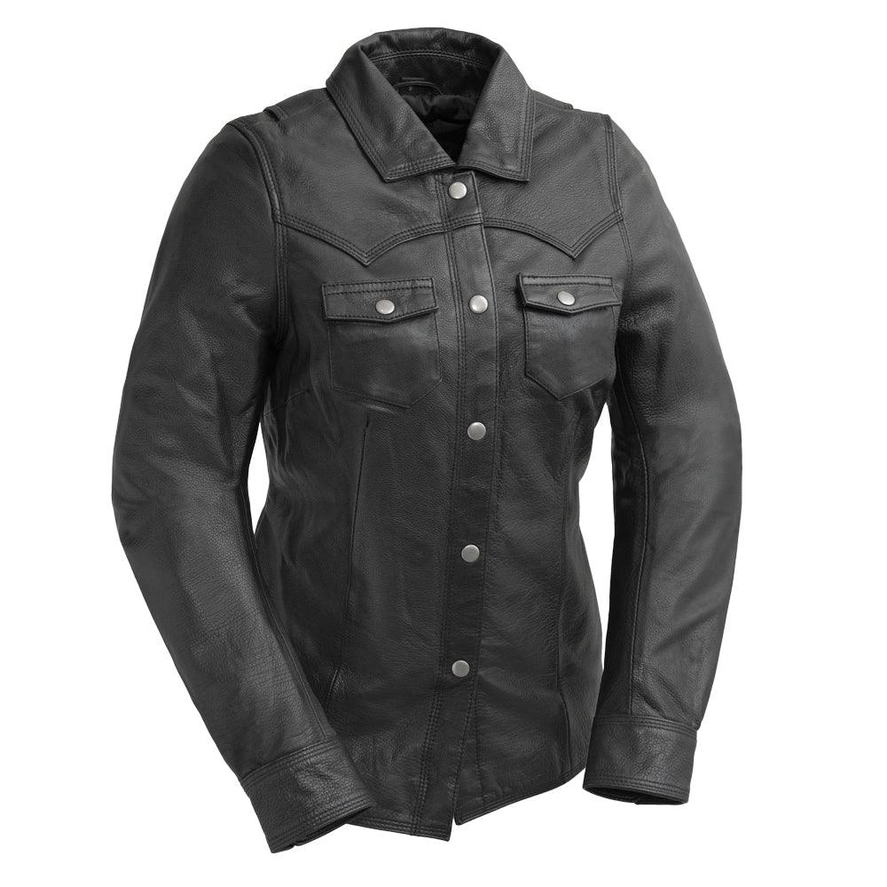 Onyx Women's Genuine Leather Shirt - Stylish Long Sleeve Button Down Blouse for Office, Casual & Date Night Outfits