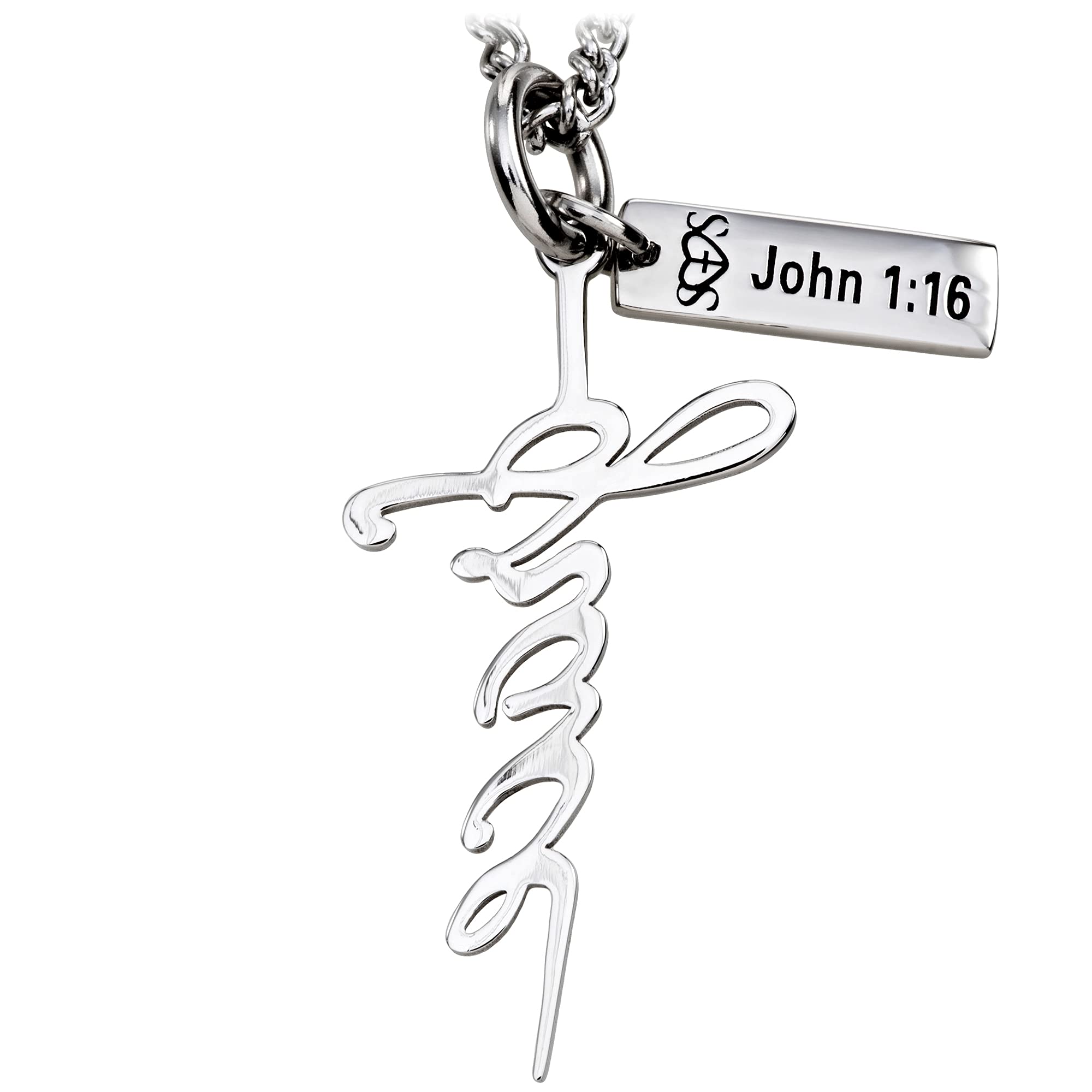 Women's Grace Cross Pendant Necklace - Stainless Steel Christian Jewelry with John 1:16 Verse for Daily Wear