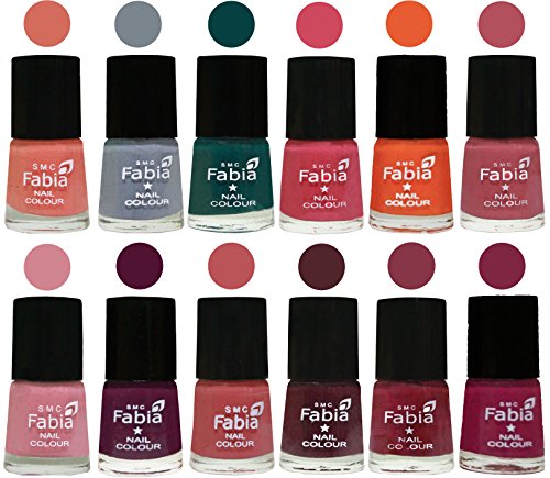 Fabia Matte Nail Polish Set - 12 Vibrant Colors (Light Peach, Wild Gray, Dark Green, Shock Pink, Sour Orange, Mauve Pink, Rose, Boysenberry, Peach, Wine Red, Dark Magenta) - 6ml Each - Perfect for Manicures, Pedicures, Nail Art & Gift Giving