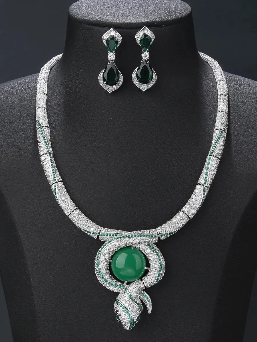 Luxury Cubic Zirconia Snake Jewelry Set - Women's Animal Print Necklace & Earrings for Party, Wedding, Evening Wear & Costume Accessories | CN11467