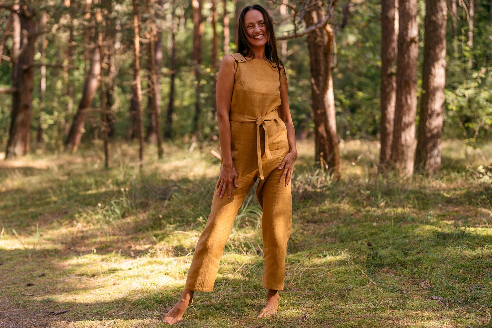 DICEY Wrap Linen Jumpsuit for Women - Amber Yellow Summer Outfit | Beach Cover-Up, Casual Wear & Vacation Dress