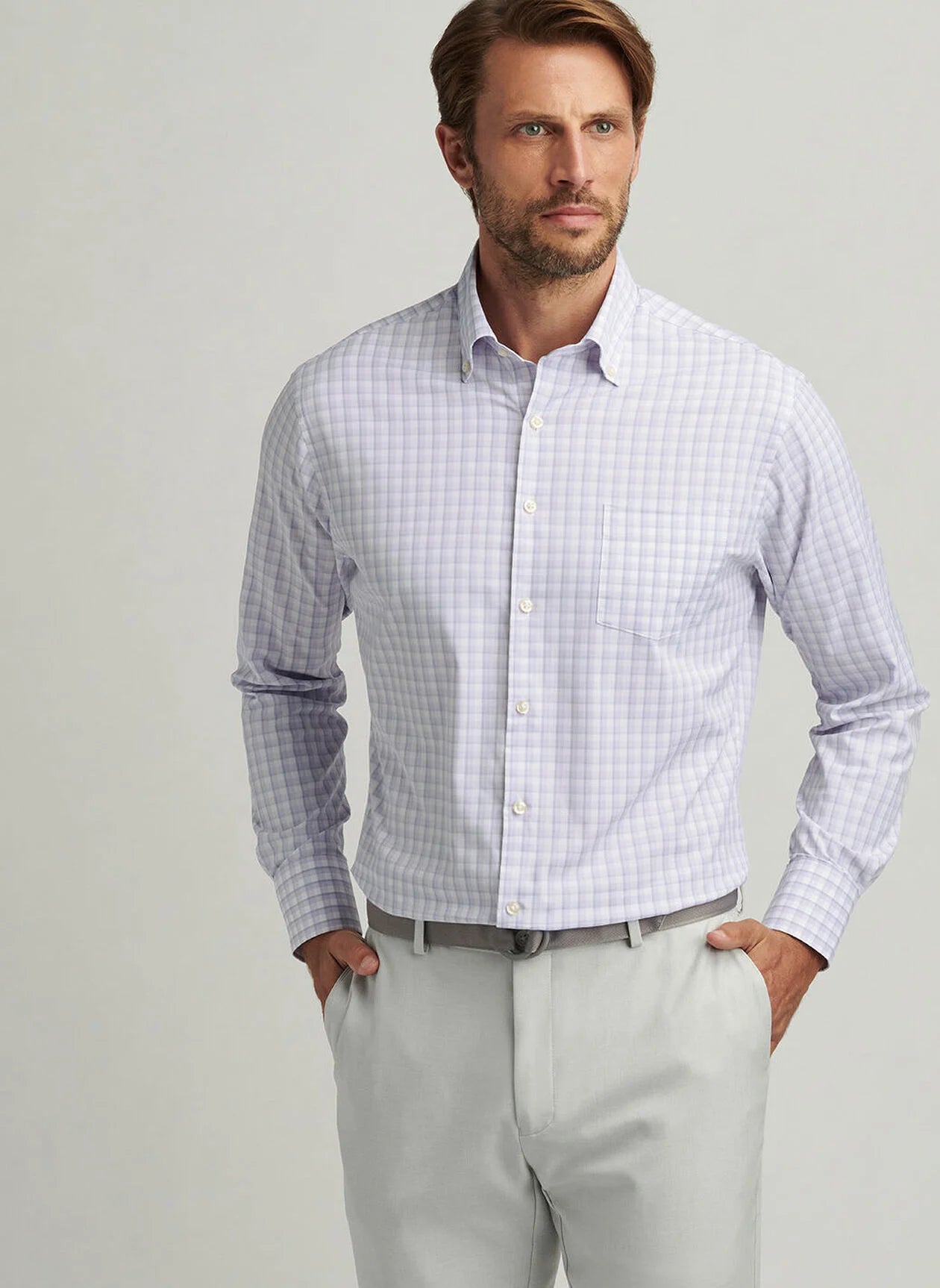 Peter Millar Lilac Plaid Long Sleeve Button Down Shirt for Men - Casual & Office Wear