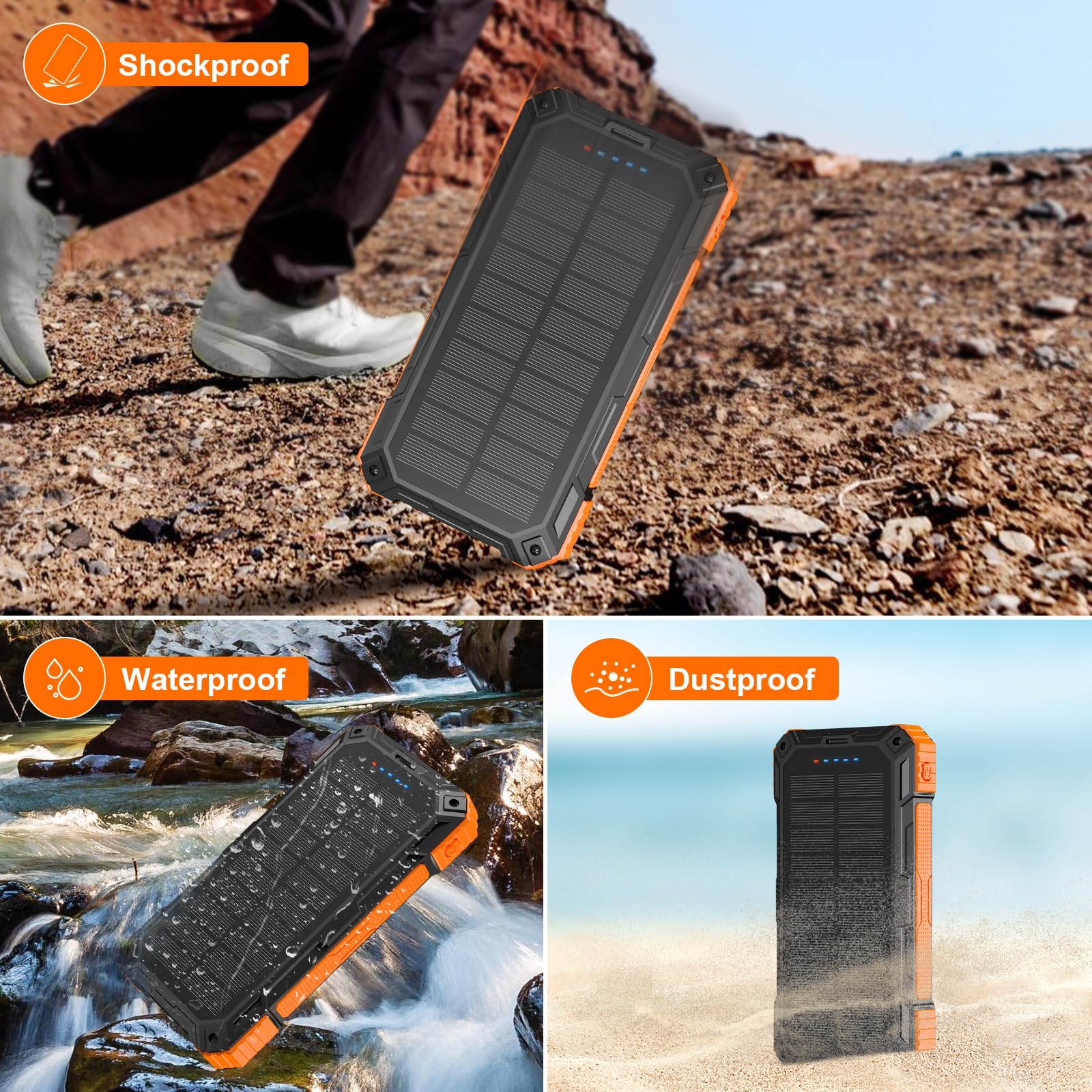 49800mAh Solar Charger Power Bank with Wireless Charging | 22.5W QC3.0 Fast Charger | Built-in 4 Cables & 6 Outputs | USB-C Compatible | Portable Phone Charger for iPhone, Samsung, Android | Perfect for Camping, Hiking & Outdoor Adventures