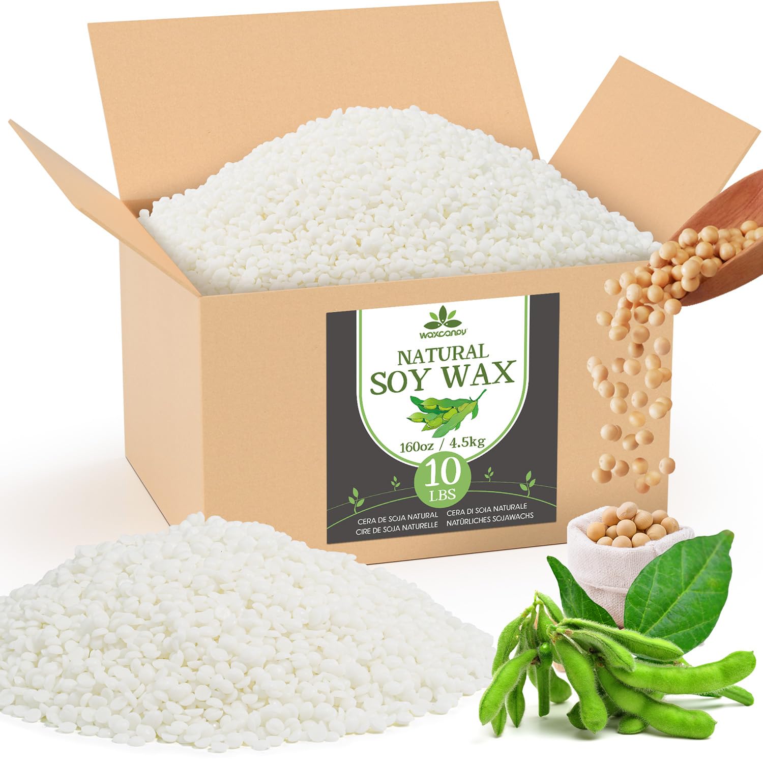 Premium Organic Soy Wax for Candle Making - 100% Natural, Pure & Additive-Free Farm-Grown Soy Candle Wax (10lb) - Perfect for DIY Candles, Aromatherapy & Home Fragrance