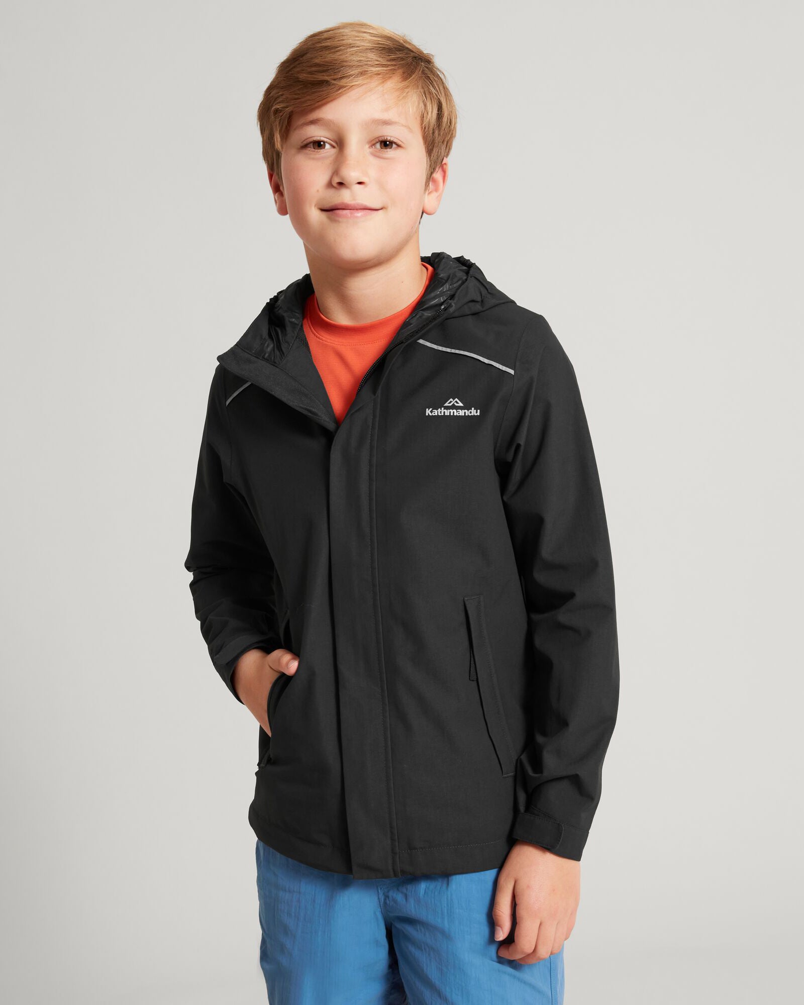 Boys' Andulo 2-Layer Waterproof Rain Jacket - Black - Lightweight & Windproof Outdoor Jacket for Kids' School, Hiking & Rainy Day Activities