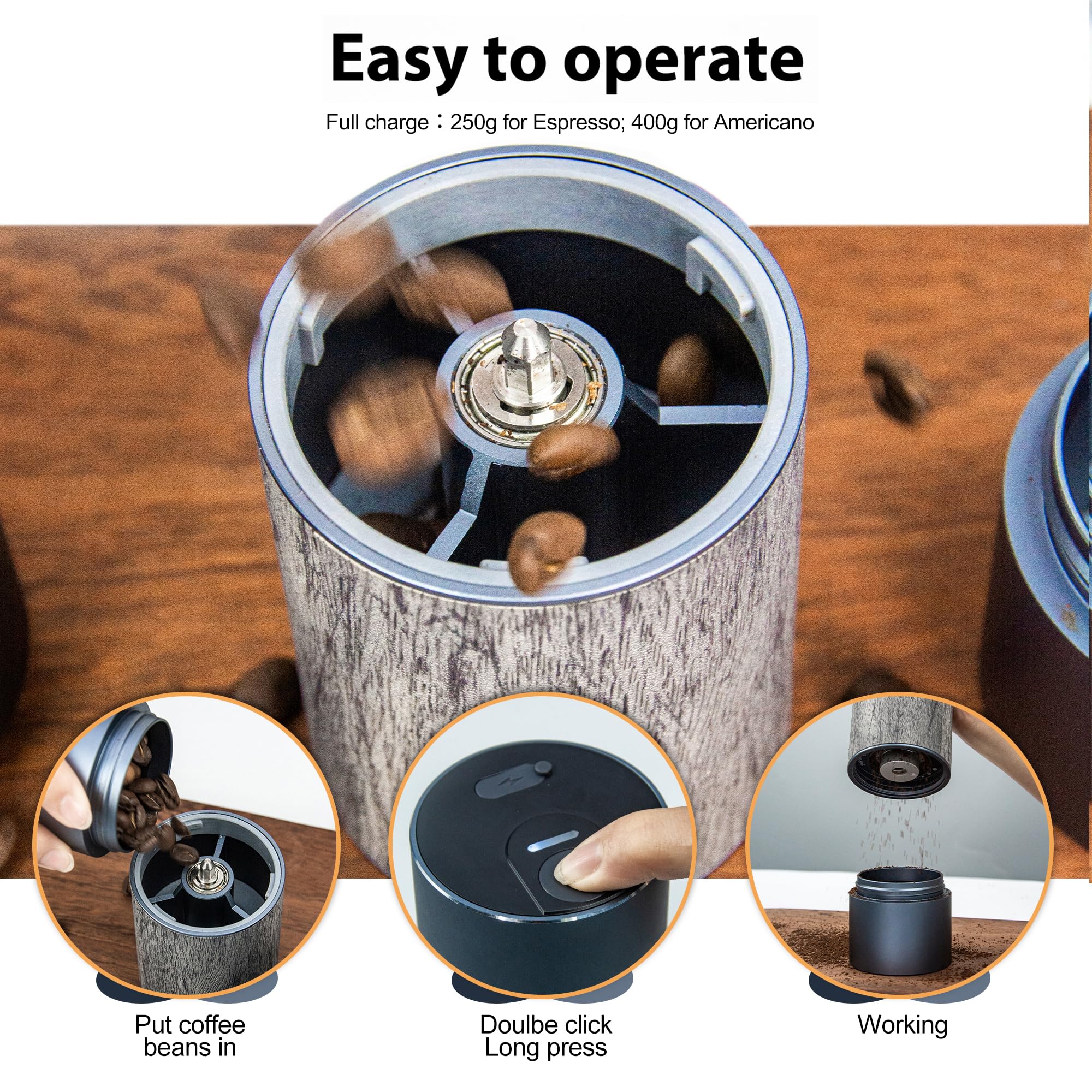 Premium CERA+ Electric Burr Coffee Grinder - Professional Espresso Grinder for Home, Travel & Camping | Portable Coffee Bean Grinder with Adjustable Settings | Perfect for Espresso, French Press & Drip Coffee (Grey)