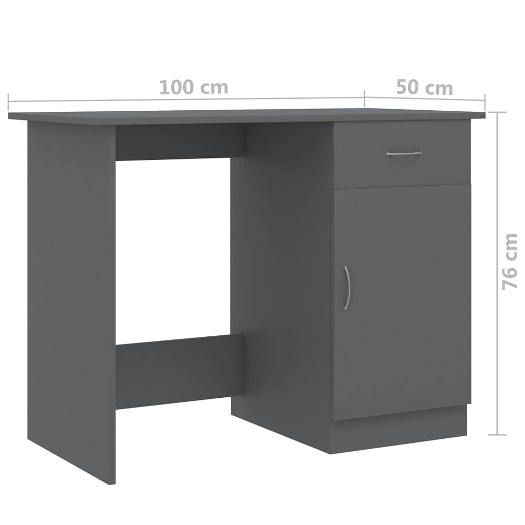 vidaXL Gray Engineered Wood Computer Desk with Drawer - Home Office Desk for Study, Work & Gaming | Space-Saving Modern Workstation